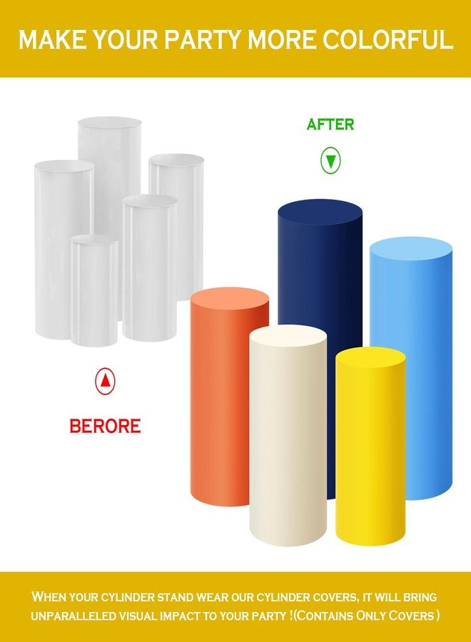SaitiMade Set of 5 Yellow Beige Orange Navy Blue Cylinder Pedestal Stand Covers, 5pcs Spandex Mixed Colors Cylinder Stand Covers for Party, Wedding or Birthday Event Decor (Only Contains Colorful Cylinder Covers) - Image 3